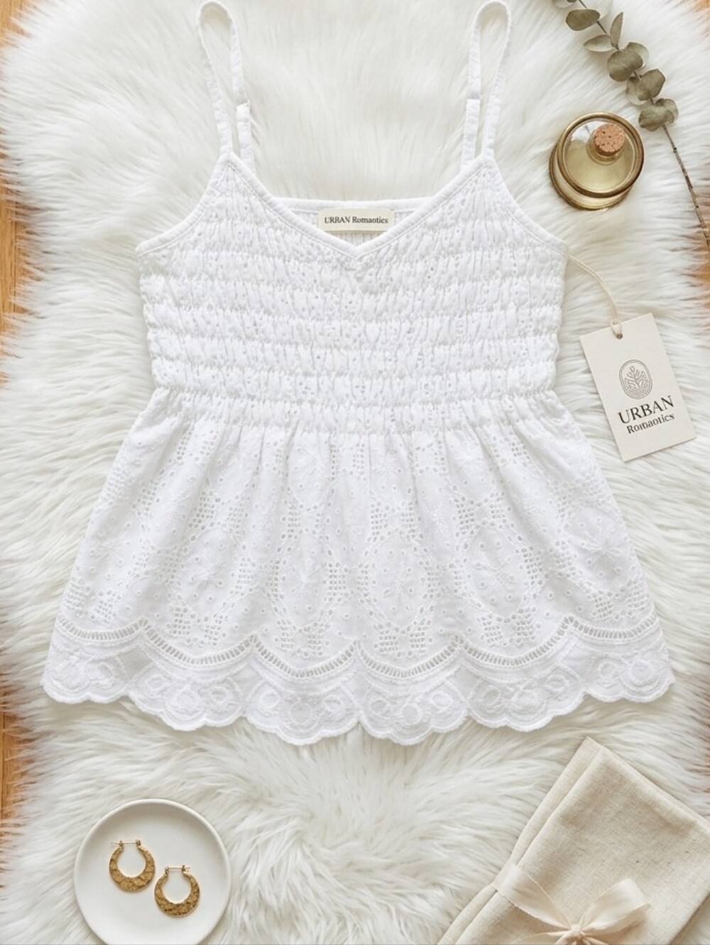 URBAN Romantics White Eyelet Smocked Cami